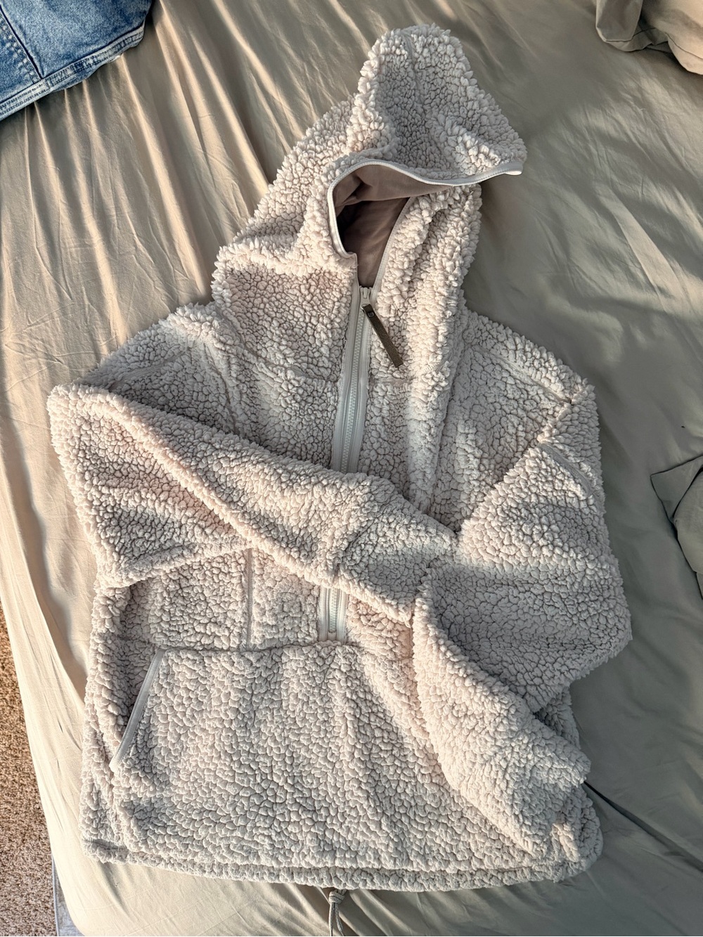 XL Cozy Prana Polar Escape Teddy Sherpa Half-Zip Hoodie - Cream